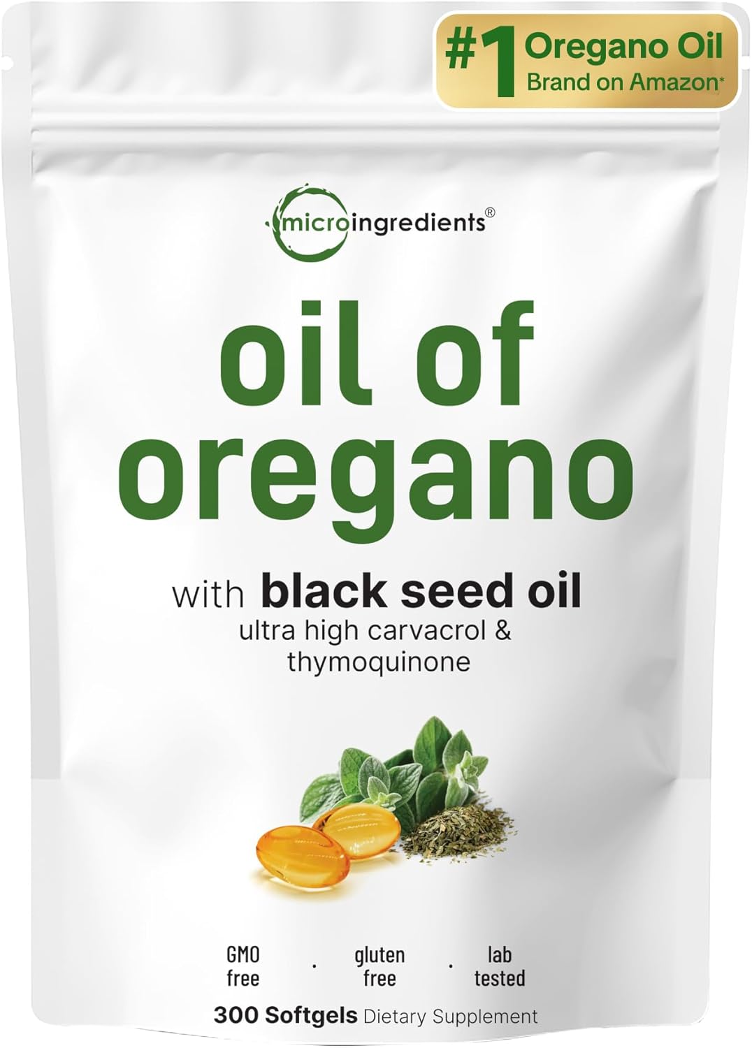 Micro Ingredients Oregano Oil with Black Seed Oil - 300 Softgels